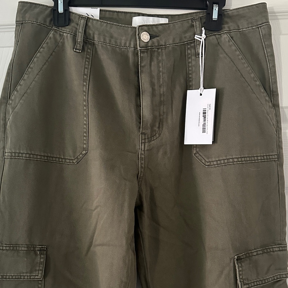 Women's Olive Cargo Jeans - Wide Leg Utility Style - Picture 2 of 3